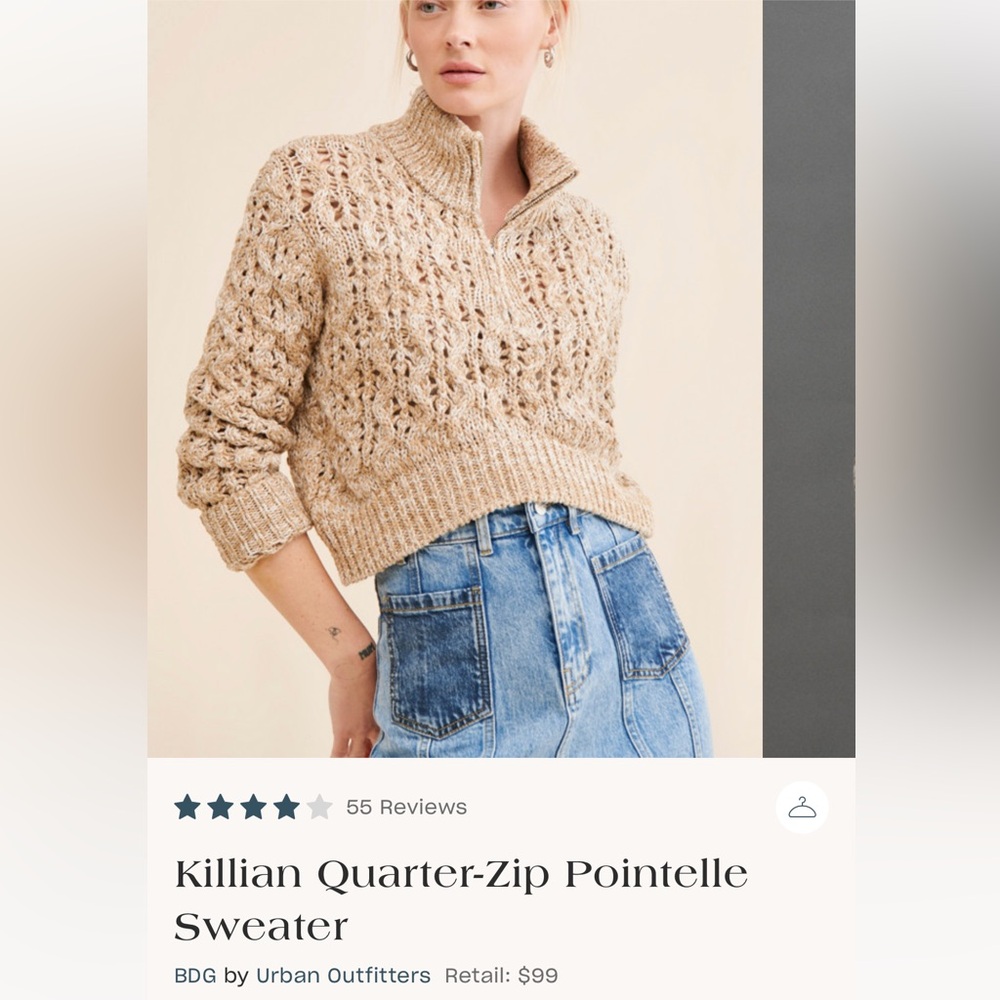 BDG Urban Outfitters Killian Quarter-Zip Pointelle Sweater NWOT - Picture 12 of 15